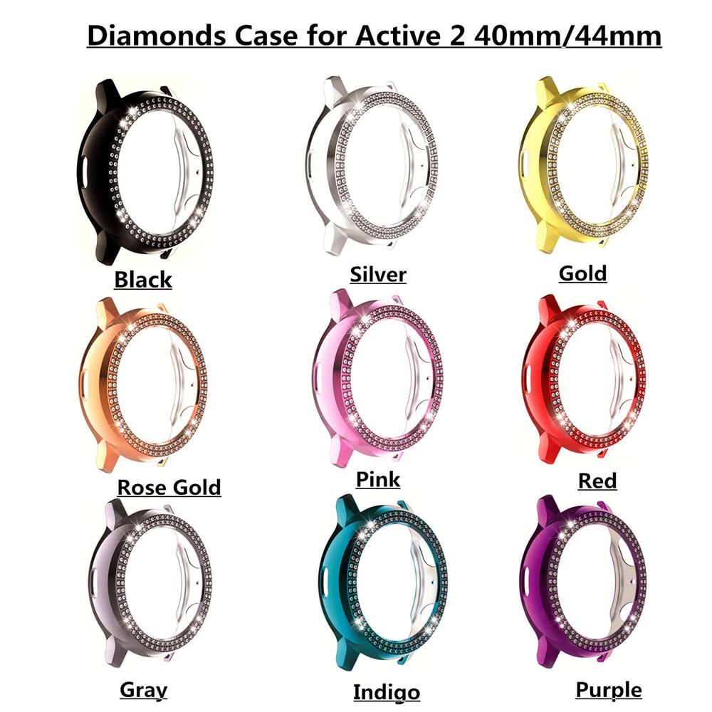 Hoesjes voor samsung galaxy watch active 2 44mm 40mm hoesje voor active 2 band dames dubbele rij diamant pc hoesje bumper
