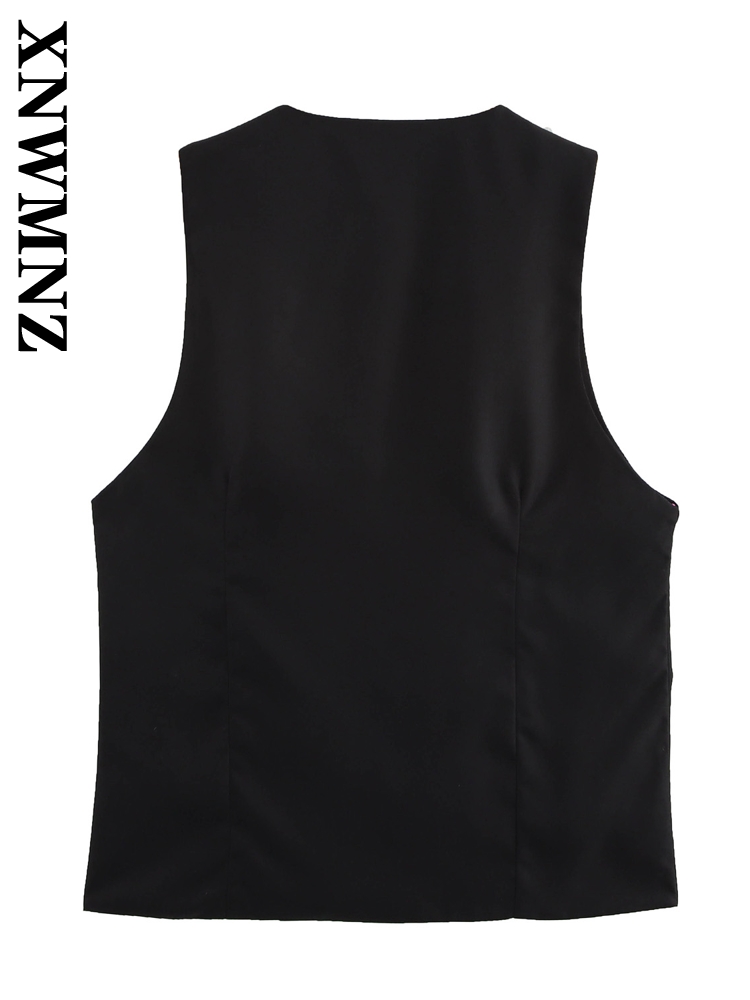 Xnwmnz forårs- og dame-sofistikeret vest klassisk efterårs- og dame-ærmeløs top med flæser, normal pasform, v-kravevest