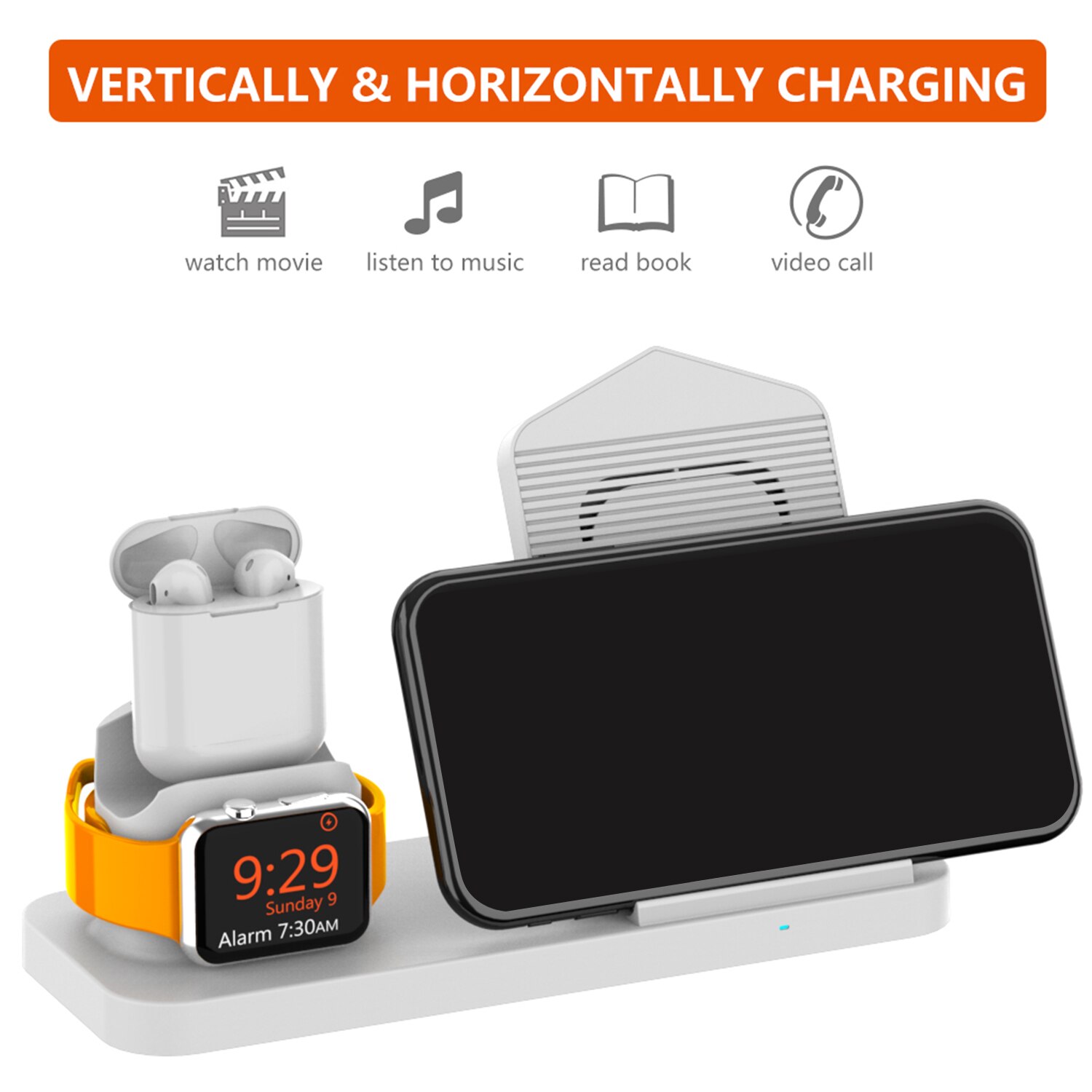 Besegad 3 in 1 Draadloze Opladen Houder Dock Station Charger Stand met Koelventilator voor Apple Horloge iWatch 4 AirPods iPhone