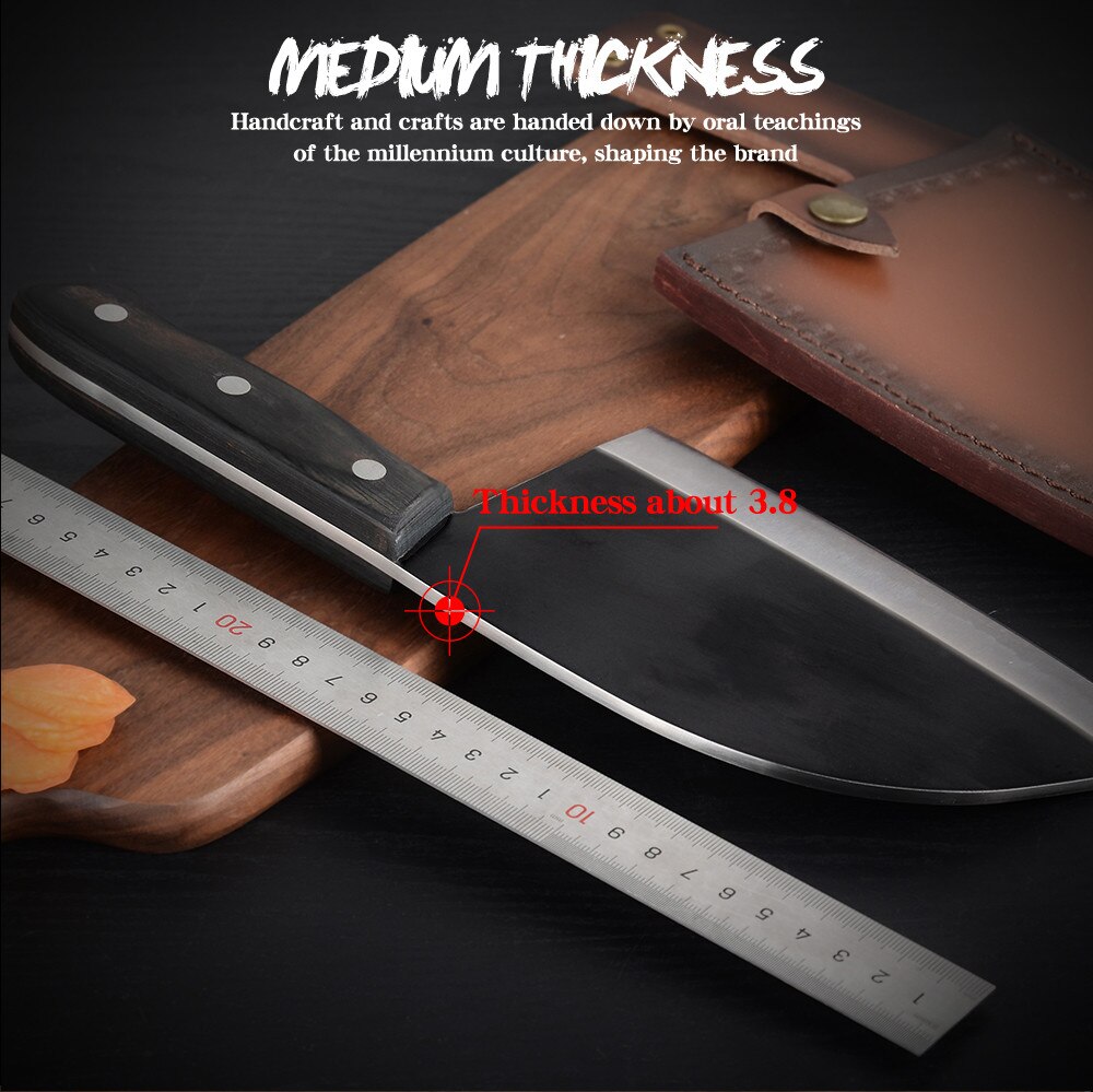 XYj Handmade Butcher Knife With Sheath 7Inch Stainless Steel Cleaver Kitchen Knives Tool Chopping Chinese Chef Knife Wood Handle