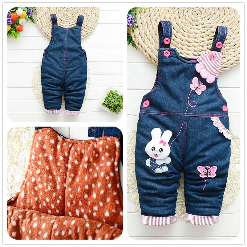 Baby girl overalls våren spedbarn bomull jeans kanin rompers bebes tegneserie klær småbarn denim bukser jumpsuit barneklær