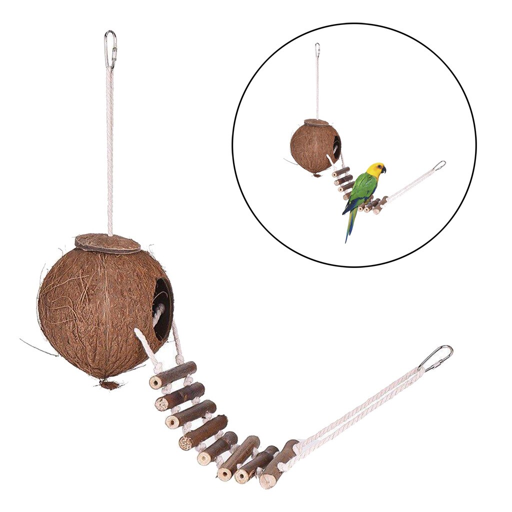 Hanging Bird House Cage Toy for Pet Bird, Natural Coconut Fiber for Bird Nest Breeding Bird Nesting Box