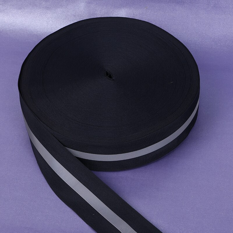 Tiras reflectantes de tela roja, cinta de costura de tela reflectante de 100 metros, 5cm * 1,5 cm de ancho, Material de cinta de advertencia de reflexión DIY: Negro