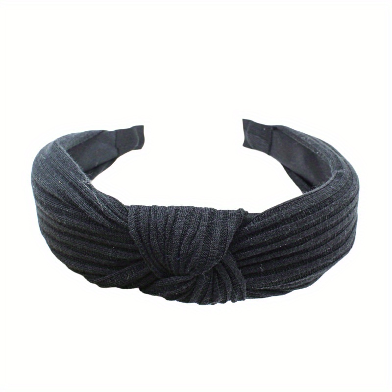 Gebreide Geknoopte Effen Brede Hoofdbanden Vrouwen Meisjes Mode Haar Hoepel Eenvoudige Cross Knoop Haarbanden Hoofddeksels Haaraccessoires: Black