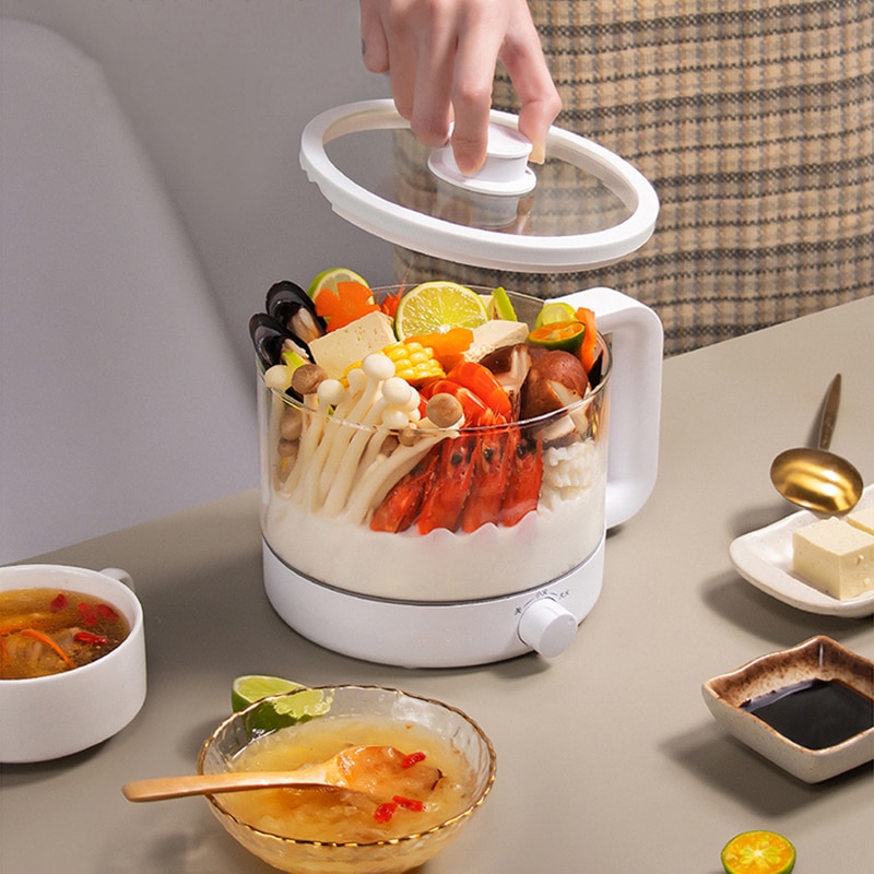 Marmite électrique en verre, 600W, multicuiseur, mijoteuse, ragoût, bouillie, soupe, préservation de la santé, appareil de cuisson, 1,2 l
