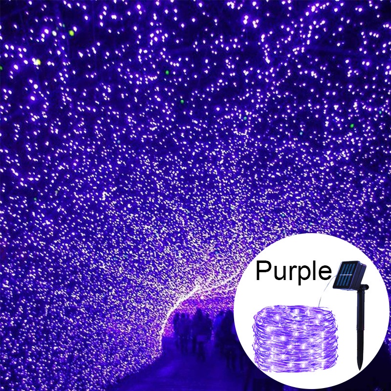 Guirnalda de luces LED solares para exteriores, guirnalda impermeable para decoración de jardín, 8 modos de luz de alambre de cobre para calle, Patio, Navidad: cambiable / 300 vatios