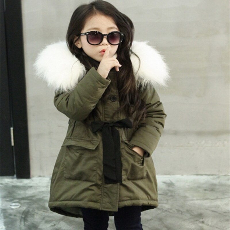 Children Girls Winter Thick Warm Padded Jacket Coat With Hoody Baby Kids Fur Collar Outerwear Overall Child Snowsuit Clothes: 9