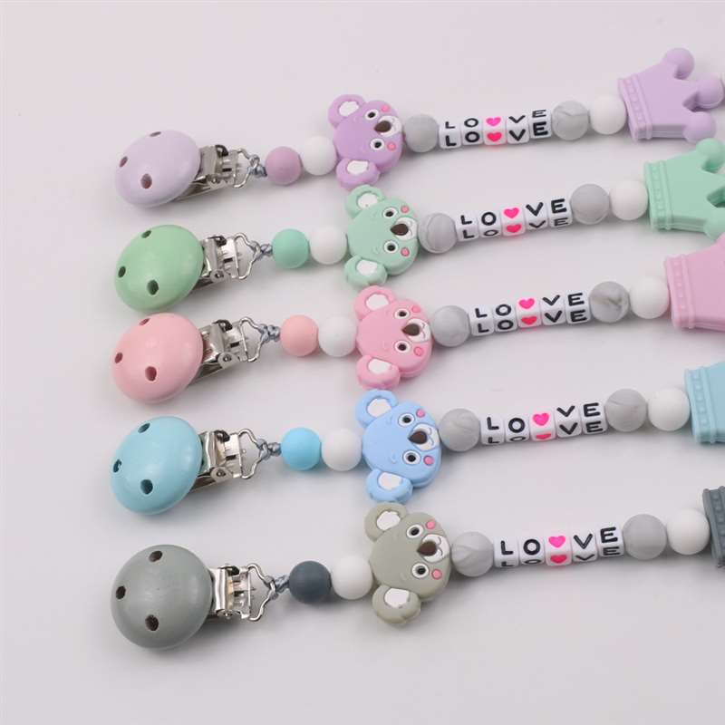 1Pc Del silicone bambino Ciuccio Personalizzato Personalizzati Nome Siliconi Ciuccio Supporto Della clip Del silicone corona koala Animale uncinetto Giocattoli Tallone