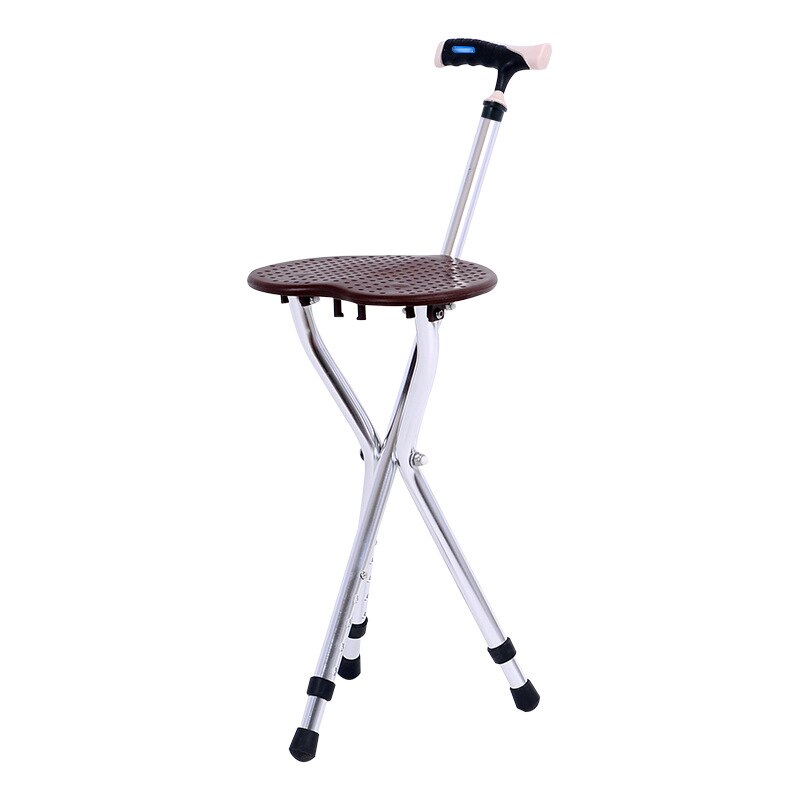 Silla plegable para ancianos, taburete de bastón multifuncional con masaje de tres patas, muleta antideslizante,: 09-Silver