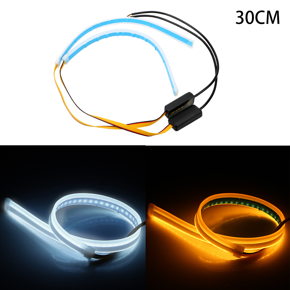 1 stücke Weiß Gelb flexibel Weichen Schlauch führen Ultrafeinen DRL 45 60cm Tagfahrlicht Blinker Lampen Auto LED Streifen 12V: 30 Weiß  Bernstein