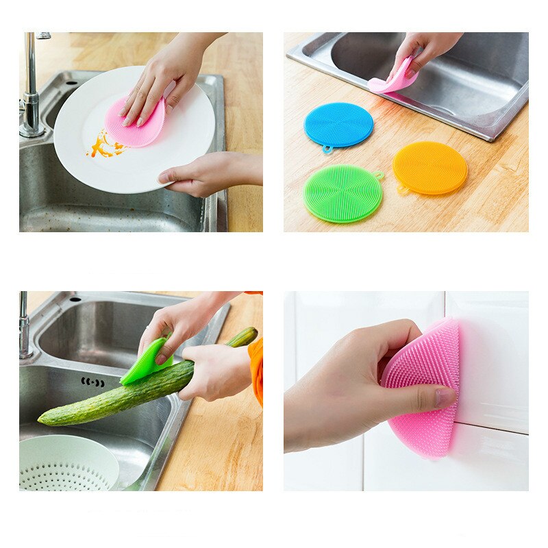 Multifunction Silicone Sponge Bowl Cleaning Brush Silicone Scouring Pad Silicone Dish Sponge Kitchen Pot Cleaner Washing Tool