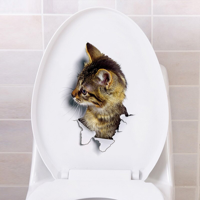 3D Cats Wall Sticker Toilet Stickers Hole View Vivid CatBathroom For Home Decoration Animals Vinyl Decals Art Sticker Poster