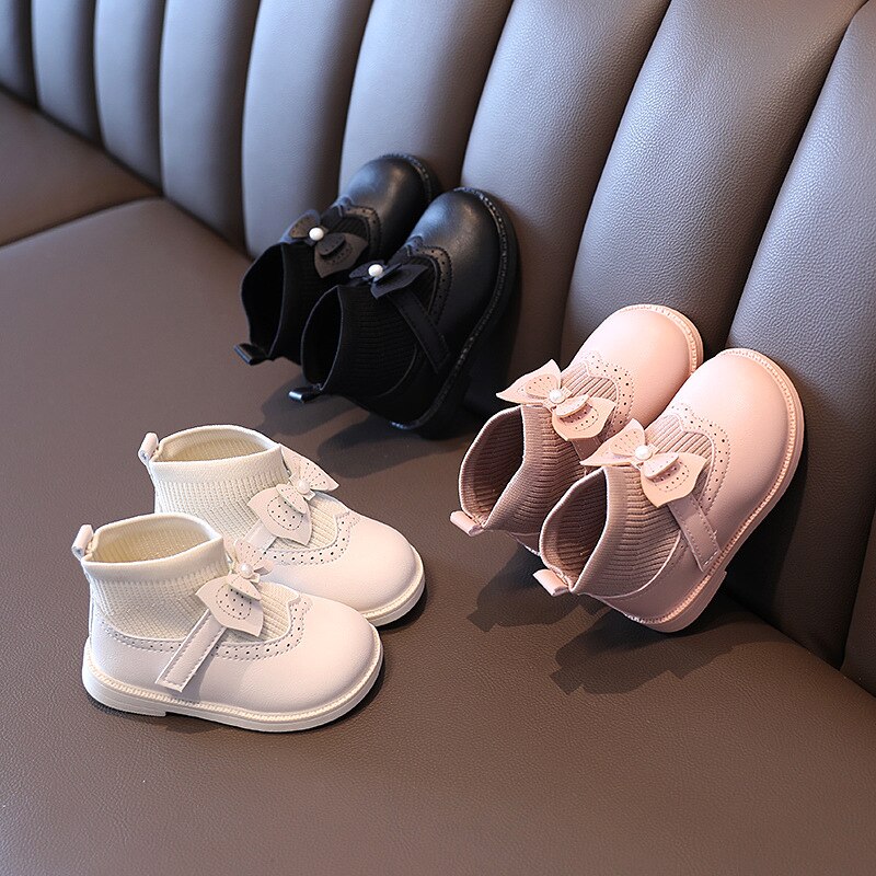 Hiver infantile enfant en bas âge bottes de neige bébé filles bottes décontractées fond mou noeud papillon princesse tricoté bottes enfants enfants chaussures de plein air