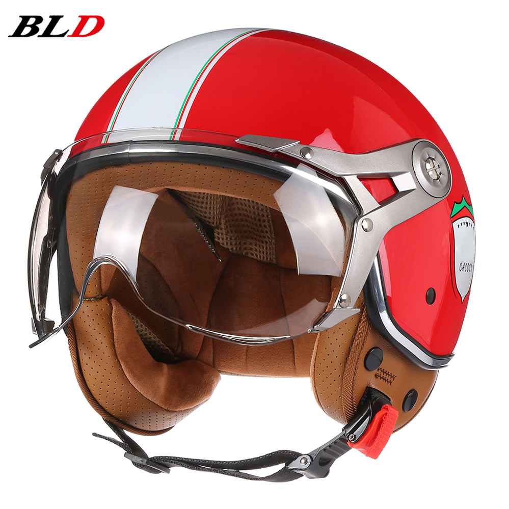 Vintage BLD Motorcycle Helmet Jet with Visor Motorbike Riding 3/4 Open Half Helmet Retro Scooter Capacete Moto