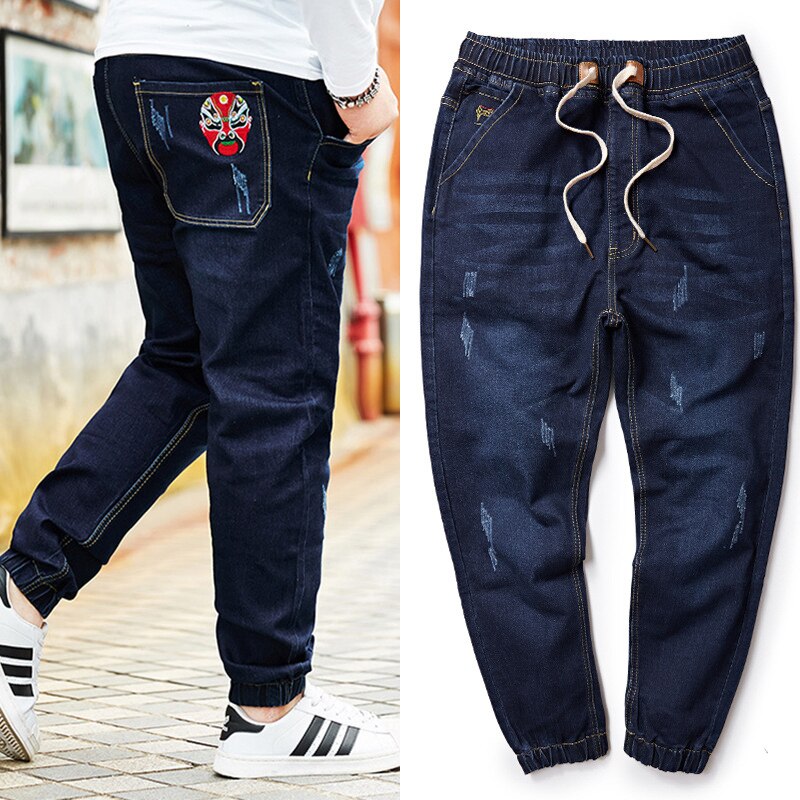 Men casual micro-elastic overalls plus size harem pants plus fertilizer plus fat pants men jeans men loose thick Japanese