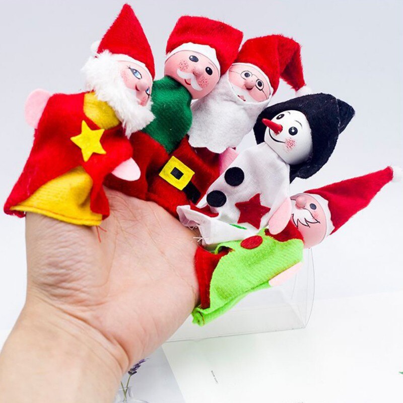 1Pcs Kerst Vinger Marionet Pop Set Cartoon Vinger Pluche Speelgoed Kind Poppen Familie Interactief Speelgoed