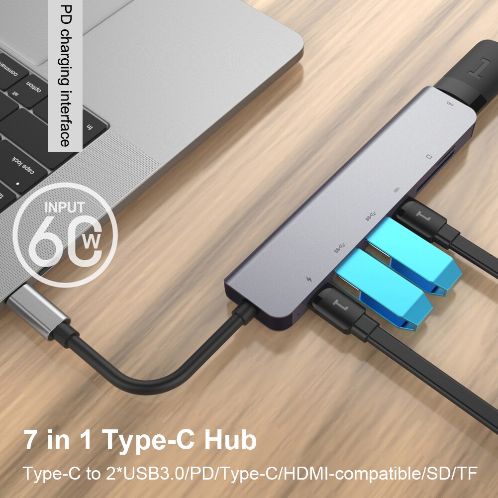 7 In 1 Laptop Docking Stations Usb Type-C Hub Pd Tf Kaartlezer 4K @ 30Hz hdmi-Compatibel Adapter Voor Macbook Laptop Computer