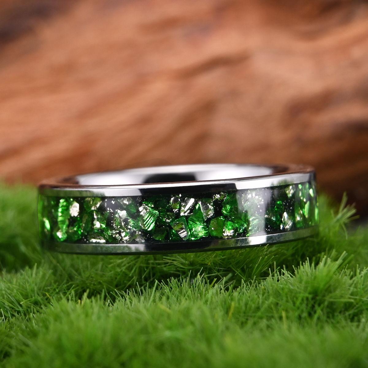 Anelli da uomo e da donna in carburo di tungsteno da 6mm con fedi nuziali da donna con pietre preziose verdi alla moda e comodi da indossare
