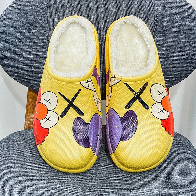 Mannen Thuis Klompen Winter Carton Afdrukken Slippers Pluche Warme Voering Vrouw Huis Warm Klompen Vrouwen schoen: Yellow / 41