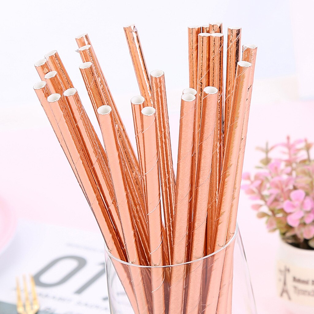 Mooie 25Pcs Rose Gold Patroon Paper Rietjes Sap Cocktail Rietje Voor Bruiloft Verjaardag Bar Pub Jungle Feestartikelen