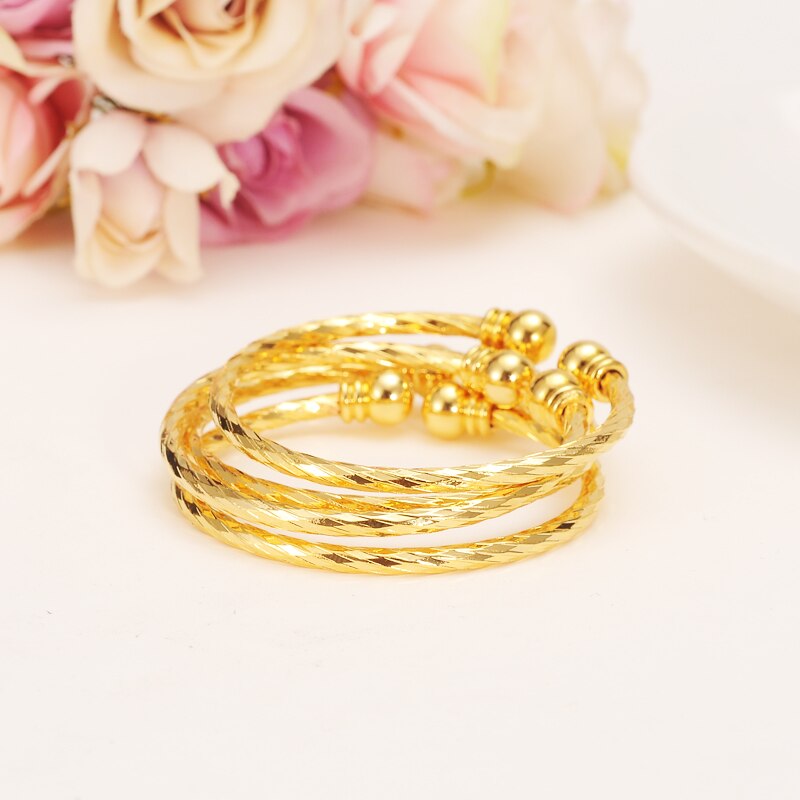 Dubai Gold Small Gold Color Bracelet&Bangles for Baby/Girls/Boy Charm Beads Bracelet Small Bell/Heart Jewelry Child Party