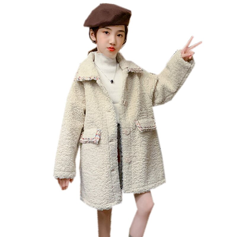 Baby Mädchen Winter Jacken fest Weiß Grün Lämmer Wolle Kleidung freundlicher Warme Vlies Oberbekleidung freundlicher Langen Mantel 4-13Jahre