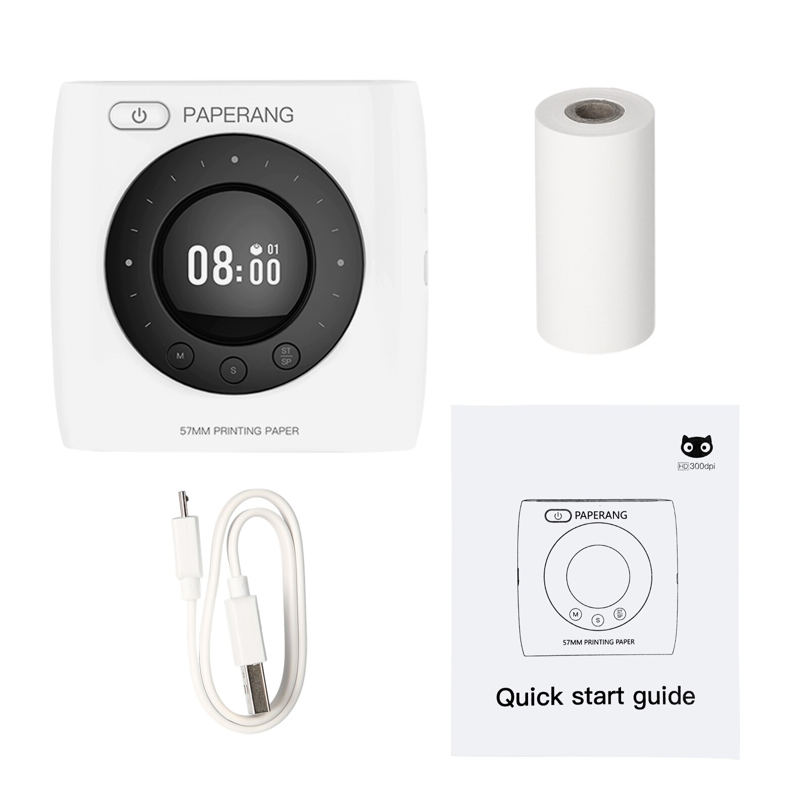 PAPERANG P2S stampante tascabile 300dpi BT stampante termica senza fili mini stampante portatile mobile etichetta adesiva con funzione orologio: bianca