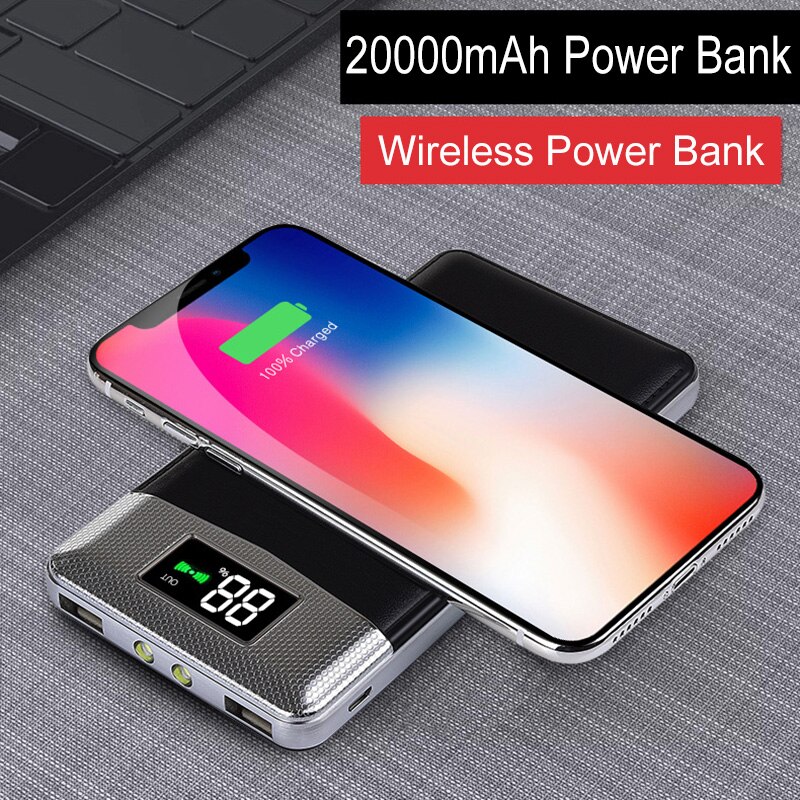 20000mAh Portable External Battery Power Bank Qi Wireless Charger PowerBank For iPhone X 8 Plus Samsung S10 S9 S8 Poverbank