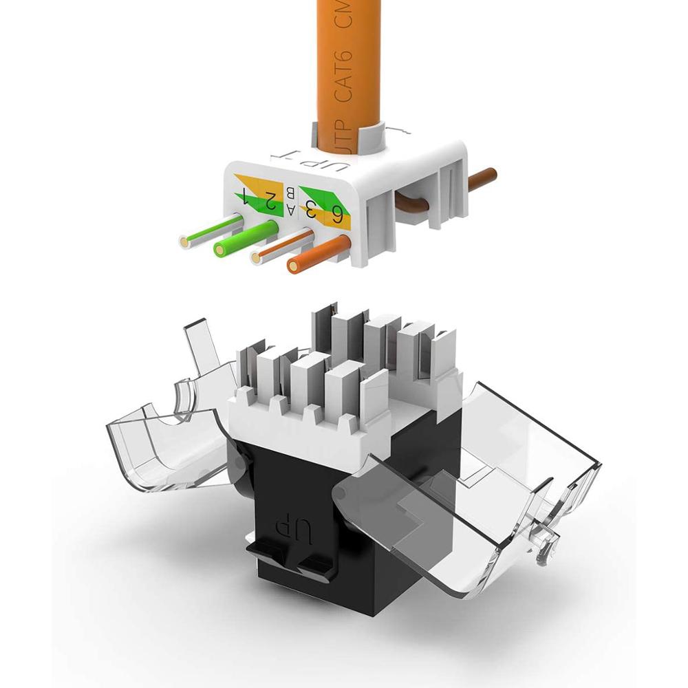 AMPCOM 10-Pack Keystone Jack, CAT6 Tool-Less RJ45 UTP Keystone Jack, No Punch-Down Tool Required Module Coupler - Black