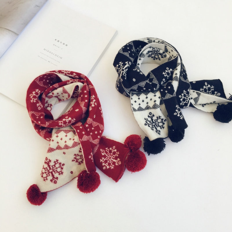 Basis gebreide sjaal gebreide colsjaal kleurrijke geruite sjaal speciaal voor kerstmis sneeuwvlokken sjaal scandinavische stijl kinderbreigoed