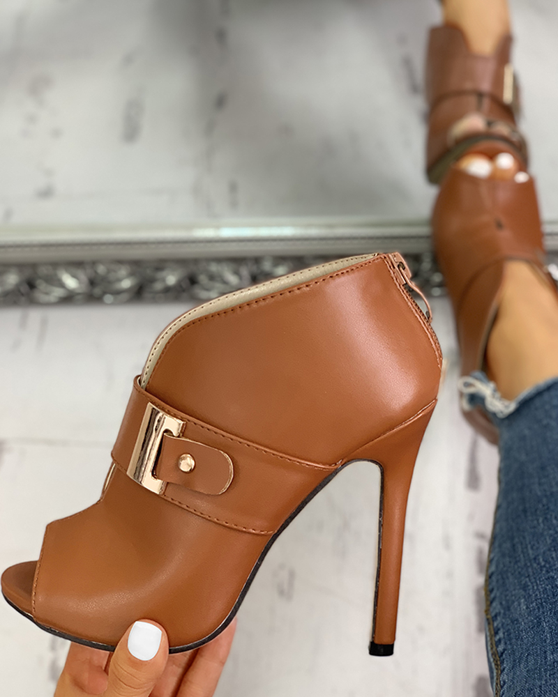 Pu peep toe gesp dunne hakken imitatieleren comfort laarzen
