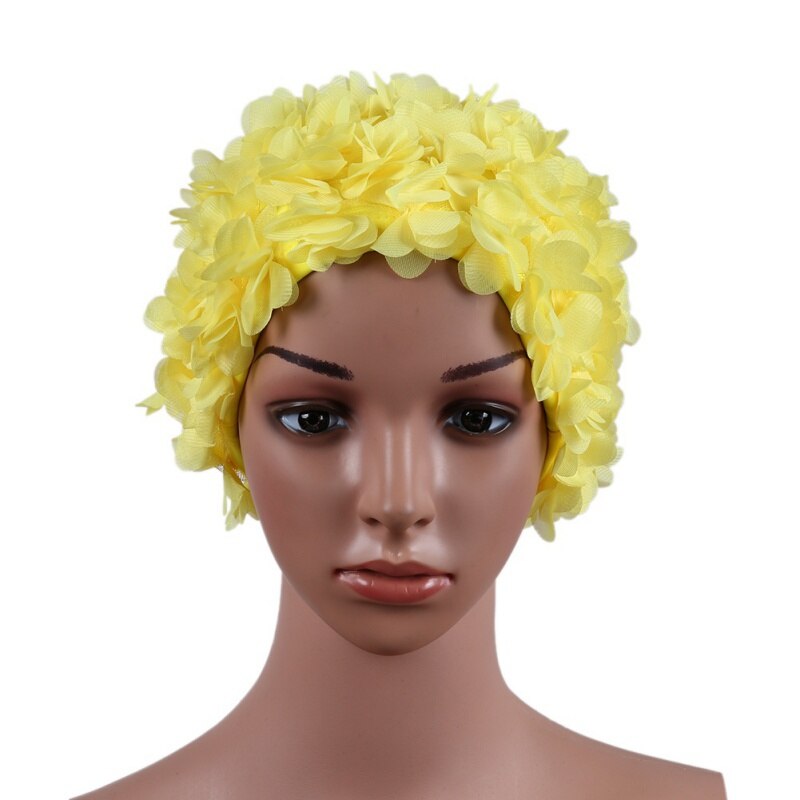 Swimming Cap Women Floral Elastic Breathable Padding Bathing Long Hair Hat Quick Dry wear Sports Accessories: Yellow