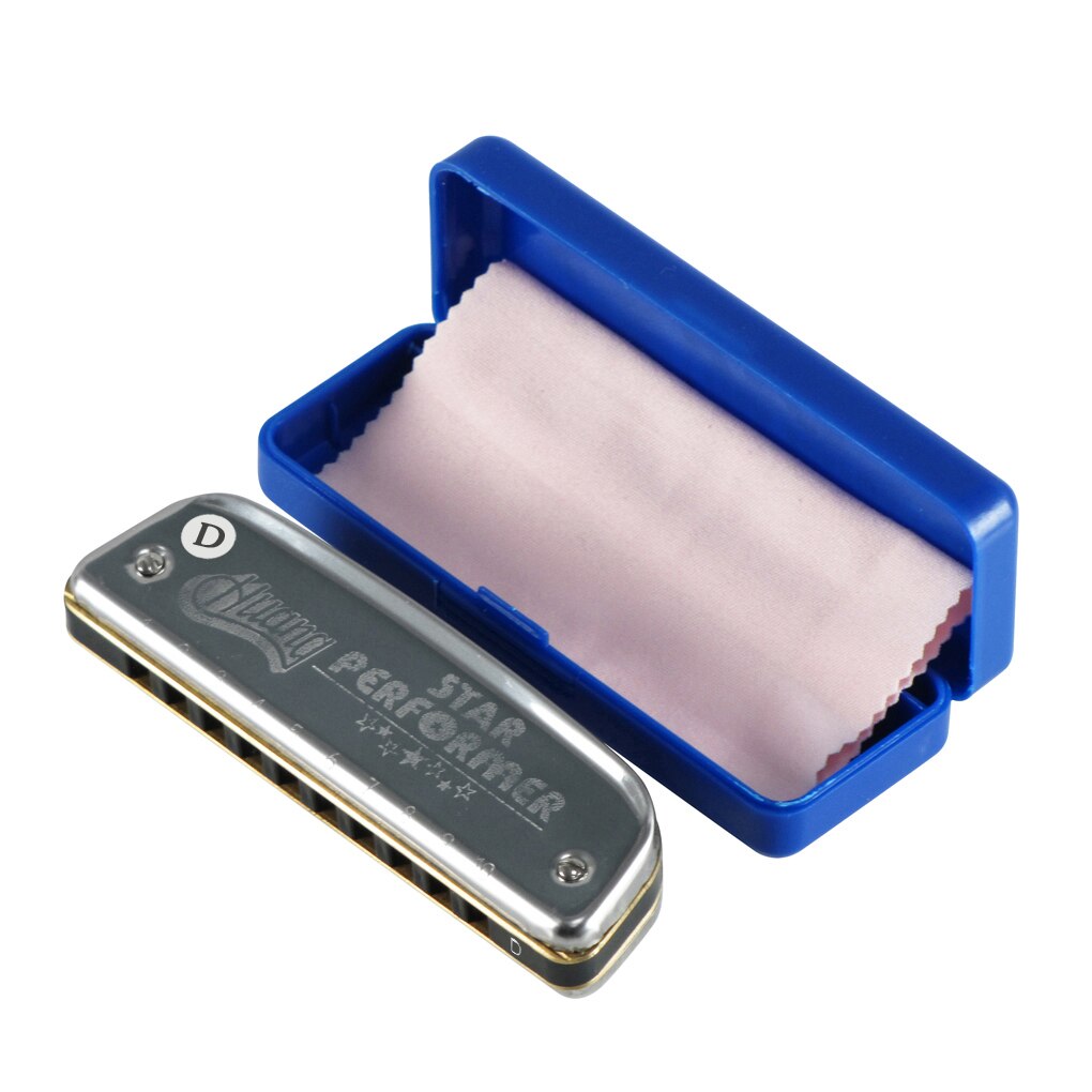 Huang 10 Löcher Mundharmonika diatonisch Blues Schlüssel von D 20 Tonne Harfe Mund Orgel Silber mit fallen für Anfänger