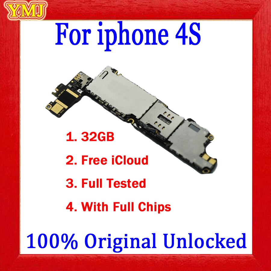 Voor Iphone4 4S 5 5C 5S Moederbord, 100% Originele Ontgrendeld Voor Iphone 4 5 Moederbord Met Volledige Chips & Ios Systeem, 8Gb/16Gb/32Gb/64: For 4S 32GB