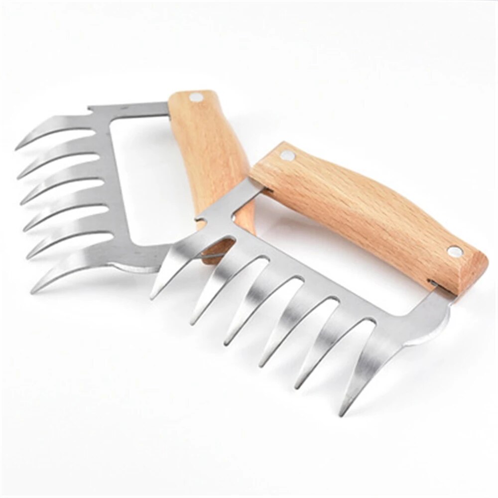 2Stck Fleisch Separator Edelstahl Multifunktions Klemme Schredder Bär Klaue Holzgriff Fleisch Unterteilt Reißen Fleisch für BBQ