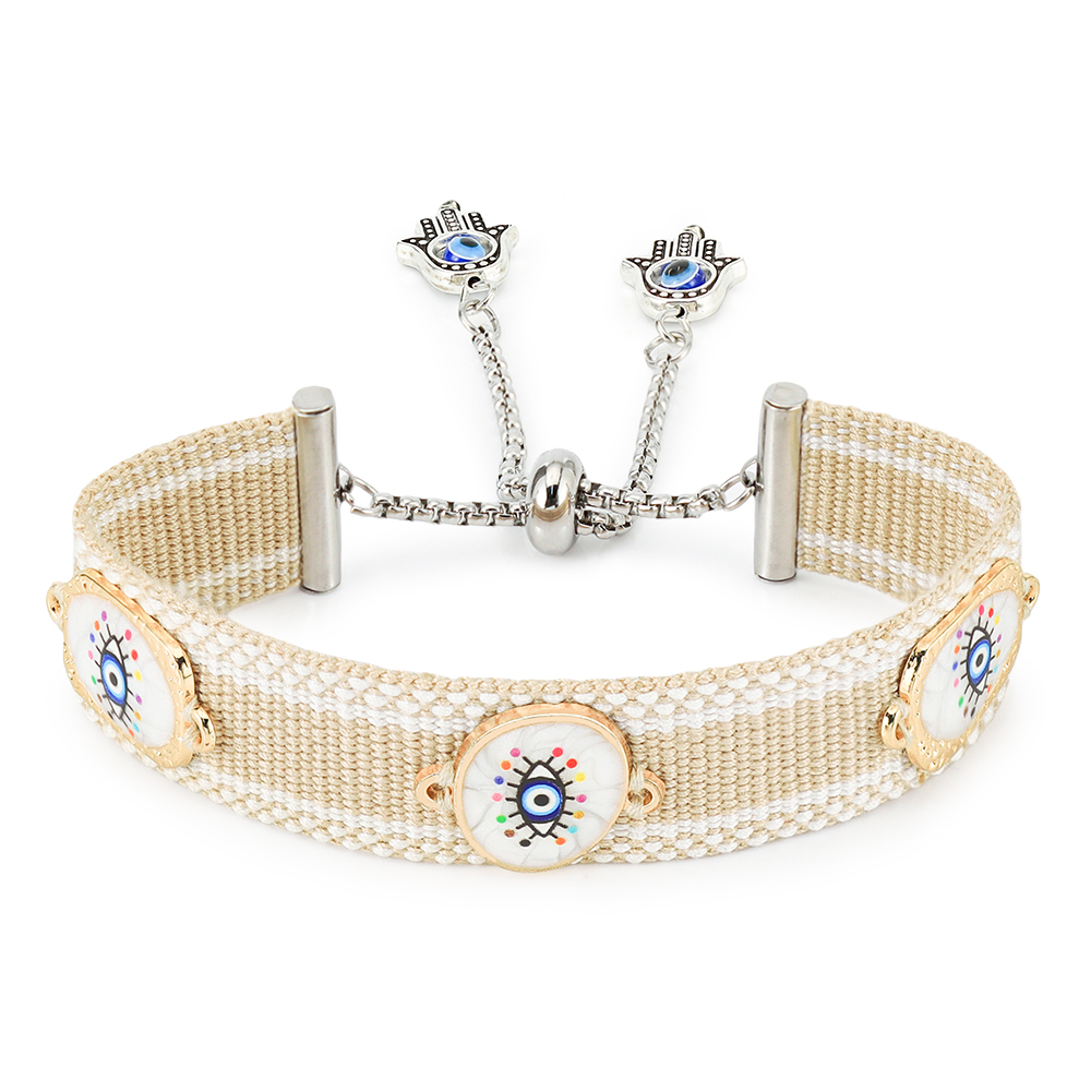 Pulseras tejidas de mal de ojos con dijes, pulseras de tela apilables: Color amarillo dorado claro