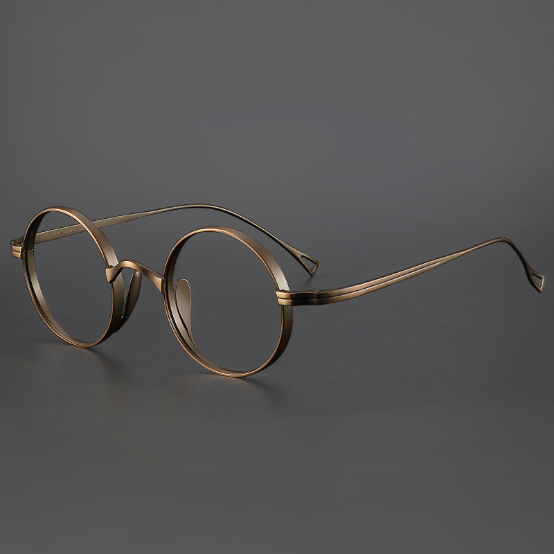 Ultraleichte japanische reintitan-brillenfassung für herren, retro-brille mit kleinem rahmen, flache korrektionsbrillenfassung: Armeegrün