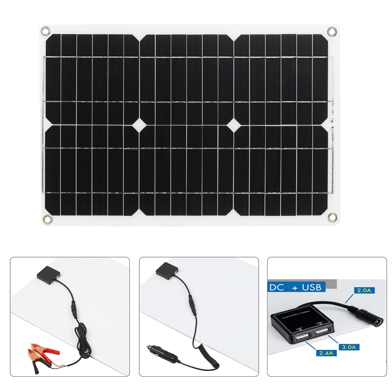 12V 180W Solar Panel Kit 2 USB Port Off Grid Monocrystalline Module LCD Display With 10-60A Solar Charge Controller