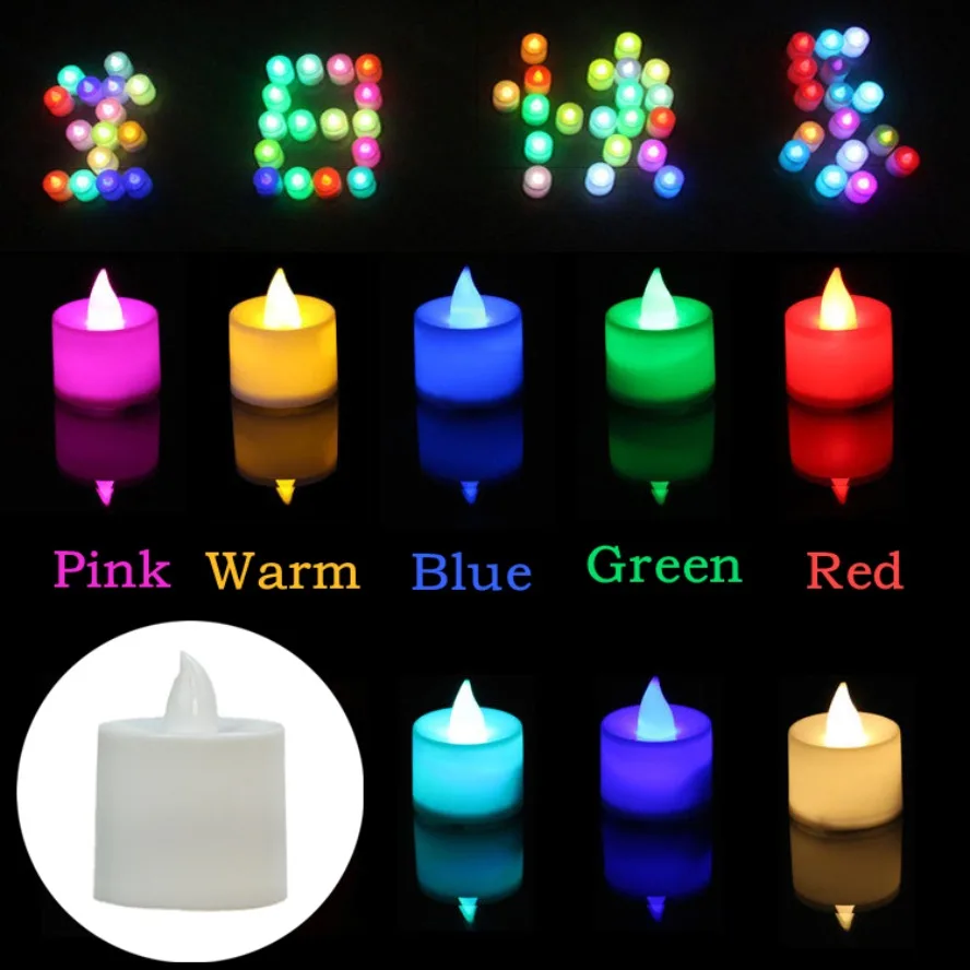 50/1 * Buntes LED-Kerzenlicht, batteriebetrieben, Teelichtschalter, Kerzen, flammenlos, Hochzeit, Zuhause, Weihnachtsdekoration, Simulationskerze
