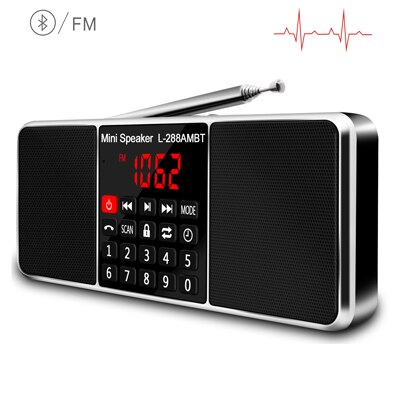 Lefon Digitales tragbares Radio AM FM Bluetooth-Lautsprecher Stereo-MP3-Player TF SD-Karte USB-Laufwerk Freisprechanruf wiederaufladbare Lautsprecher: Black