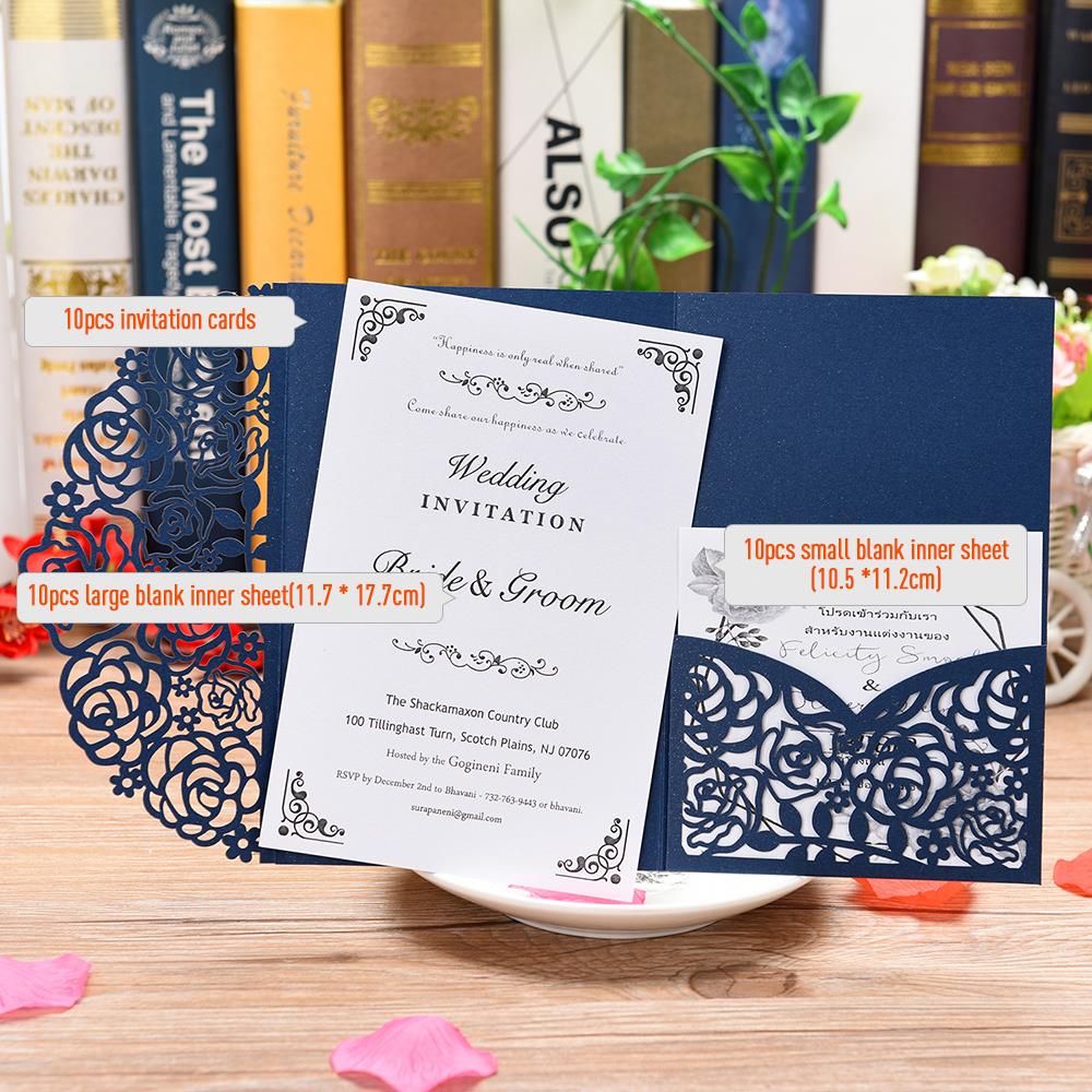 10pcs Wedding Invitation Cards Pearl Paper Rose Flower Party Invitation Card Cover Invitation Holders with Blank Inner Sheet