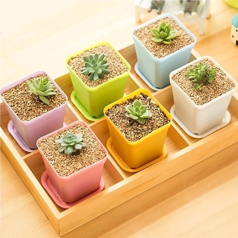 5PCS Plastic Square Flower Planter Pots Tray Home Office Garden Decor Nursery Pot Small Pots