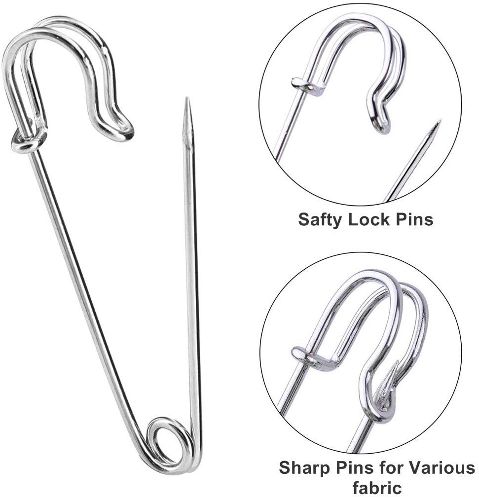 10Pcs Safety Pins,Strong Metal Heavy Duty Safety Blanket Pins for Jewelry Crafts,Sliver(50mm)