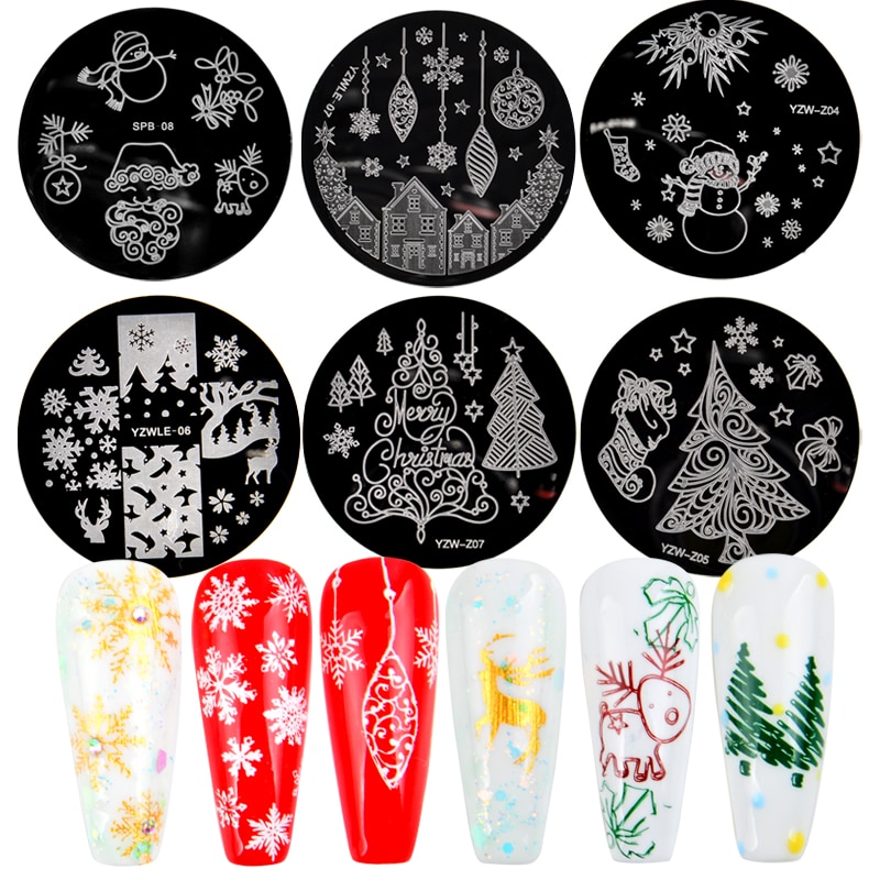 5.6Cm Ronde Nail Art Stamp Nail Stempelen Template Kerst Serie Diy Nail Ontwerpen Manicure Image Plaat Stencil
