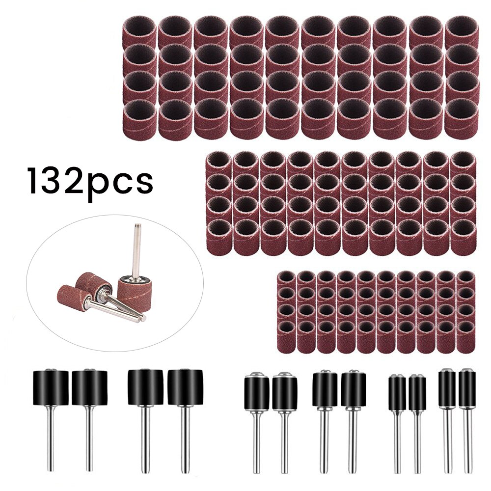 384pcs Drum Sanding Kit 80# 120# 180# Nail Drill Bits Abrasive Tools Sanding Band Polish Dremel Sandpaper Shank Rotary Tools: 132pcs