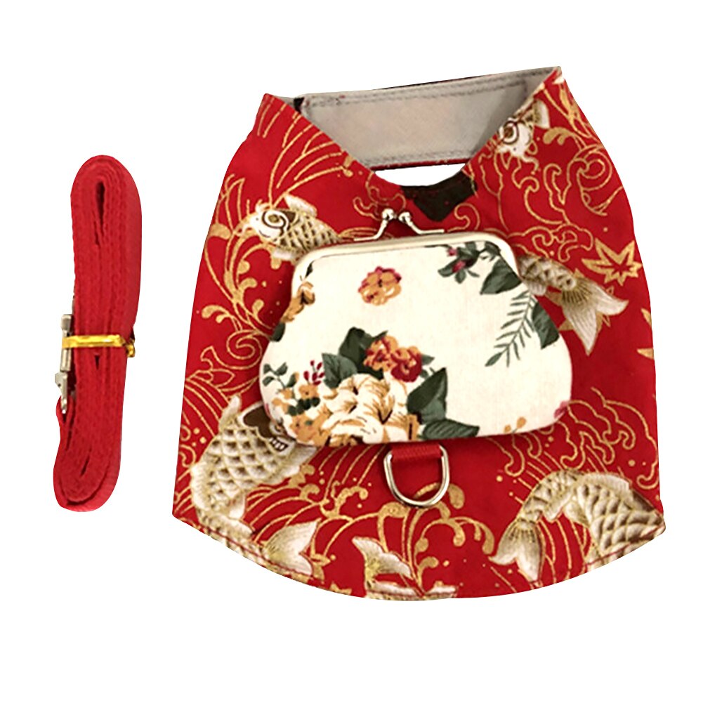 Daily Cat Harness Printed Pet Clothes With Traction Rope Party Kitten Outdoor Walking Japanese Style Soft Apparel Travel: A / L