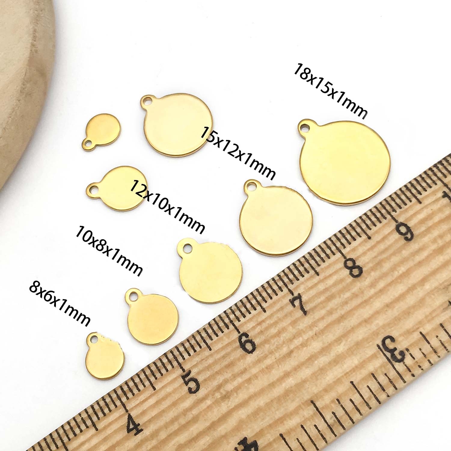 10 st rostfria berlocker runda tomma skivor metallhängen för gör-det-själv armband halsband örhängen smyckestillverkning tillbehör: Ljusgul guldfärg
