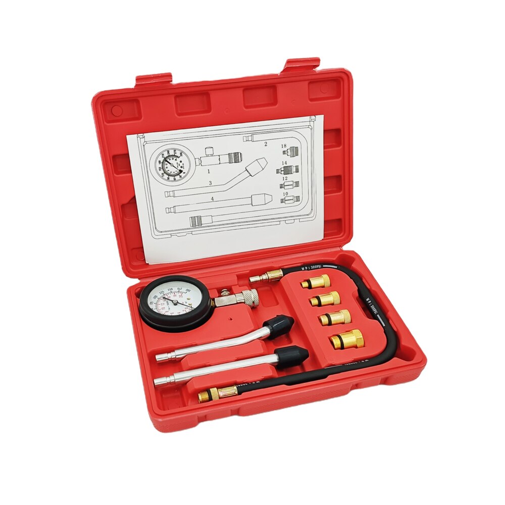 Gasoline Engine Compression Tester Car Pressure Gauge Tester Meter Auto Petrol Gas Engine Cylinder with M10 M12 M14 M18 Adapter