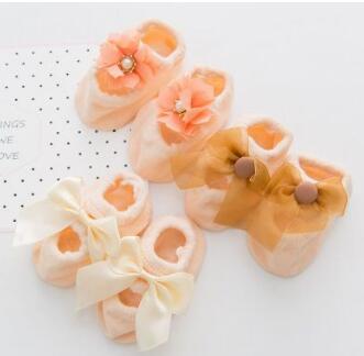 baby baby thin cotton socks floor combed cotton bud silk flowers bow antiskid ship rubber toddler baby non-slip socks point: Cloth 3 pair / 0 to 1 year