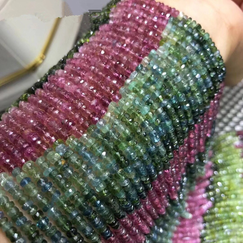 Toermalijn rondel facet 3-4mm 34 cm voor DIY sieraden maken losse kralen FPPJ kralen natuur gem steen koraal